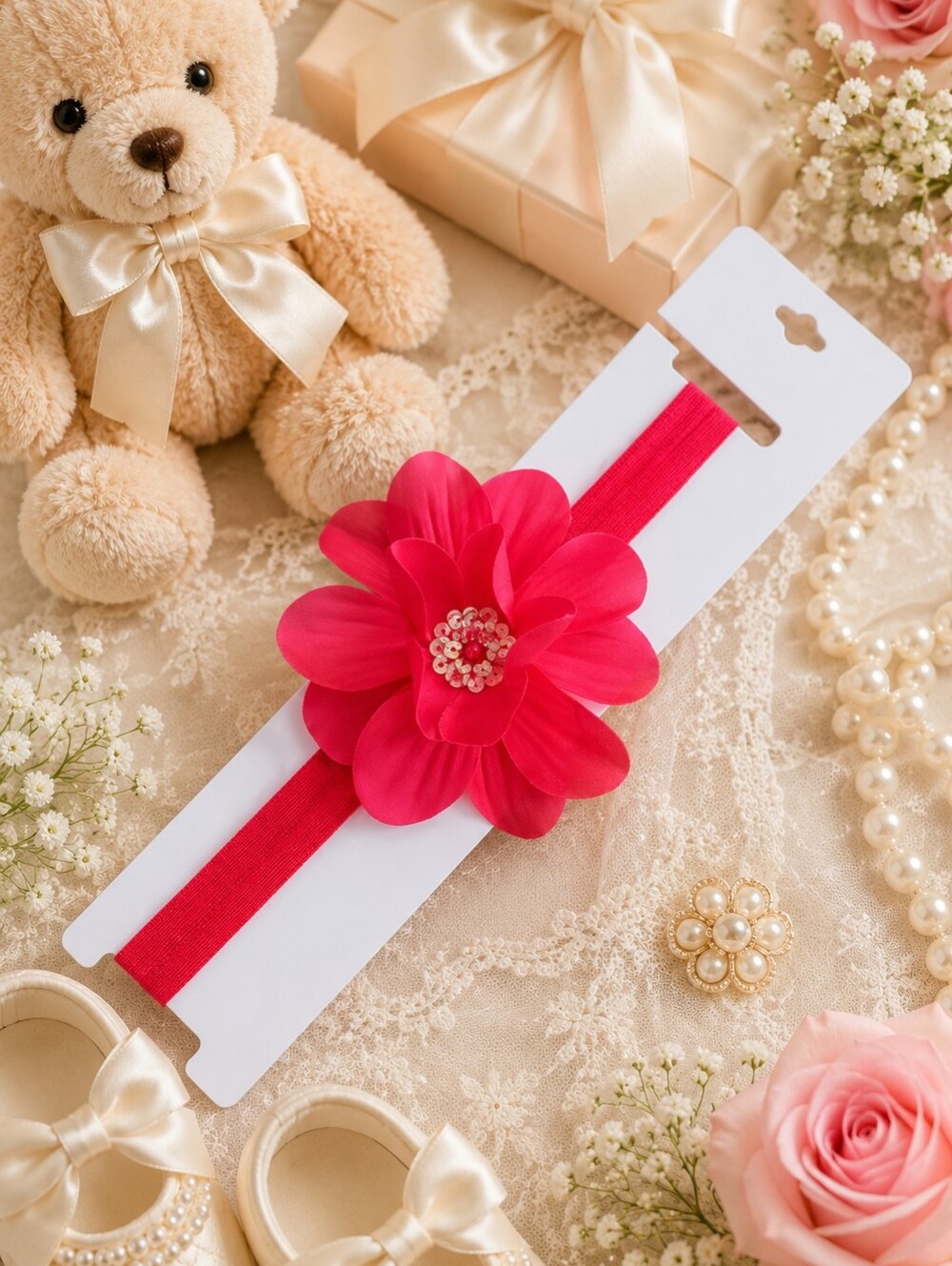 Shimmy Shimmy Red/Fucshia Flower Headband Baby Toddler  Hair Accessory NWT